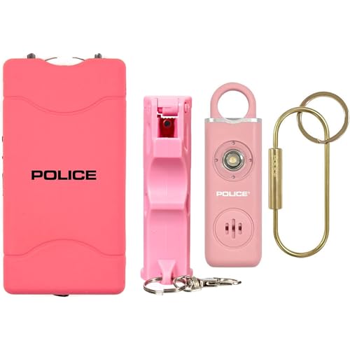 Police Stun Gun, Personal Safety Alarm & Burn Pepper Spray Self Defense Combo Kit for Personal Protection - Pink