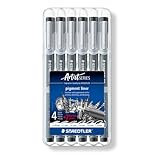 STAEDTLER Fineliner pigment liner, schwarz, Set mit 6 Linienbreiten, Promotion 4 + 2 gratis, hohe Qualität Made in Germany, Pigmenttinte, dokumentenecht, lichtbeständig, 308 SB6P
