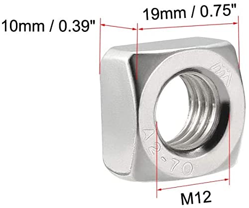 XYWHPGV M12 Square Nuts, 304 Stainless Steel Metric Coarse Thread Assortment Kit, 6 Pcs(a19c7 b576b 96356 4e064 5be22 b97ec