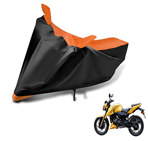 Image of Auto Hub Bike Cover Compatible with TVS Apache 200V with Mirror Pocket, Dustproof, Heat Resistant, Triple Stitched, Apache 200 Bike Cover- Black, Orange