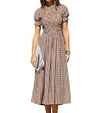 RIHOAS Womens Shirred A-Line Midi Dress Summer Dresses Casual Puff Short Sleeve Smocked Flowy Ruffle Boho Beach Party Maxi Sundress