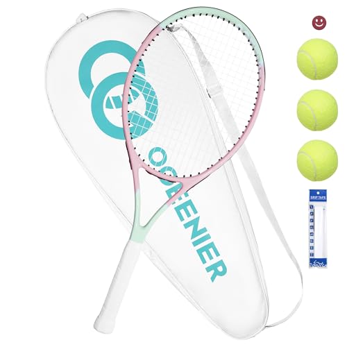 OGEENIER Raqueta de tenis de 27 pulgadas para adultos, raqueta de tenis preencordada para principiantes, raquetas ligeras y recreativas con 1 agarre superior y 3 pelotas de tenis