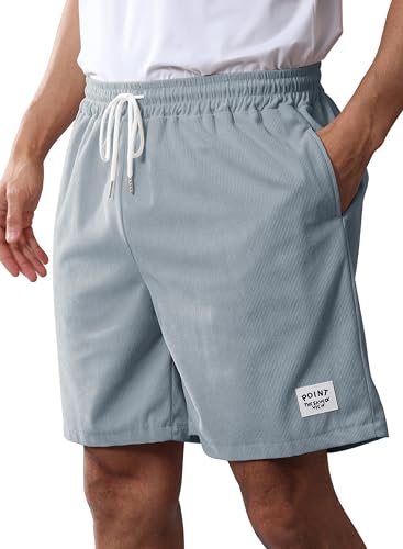 Image of Mens Corduroy Shorts Cotton Blend Lightweight Soft Summer Shorts Elastic Waist Beach Casual Short for Men with Pockets