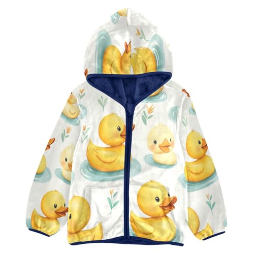 Rubber Ducks Water Pattern Toddler Fleece Jacket Girl Boys Hooded Fleece Jacket Coat Warm Outwear Zip-up 3-10T