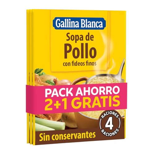 Gallina Blanca - Sopa De Pollo Con Fideos Finos - Pack Ahorro - 3 X 71 G, 213 Gramo