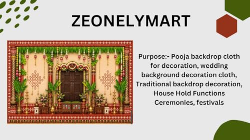 Image of varalakshmi Backdrop Cloth for Decoration Pooja | Decoration Backdrop Vintage Door | Divine Gruhapravesam Backdrop Mango Leaf Toran and Decorative Main Door 8x8 Feet