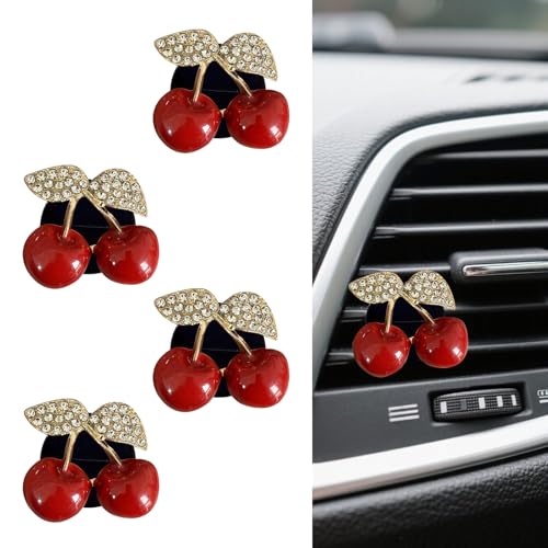 Image of Shakas 4 PCS Cherry Car Air Conditioner Vent Ornament, Creative Funny Small Fresh Style Alloy Aromatherapy, Clip-on Mounting Retrofit Accessory, Suitable for Most Cars (Red)
