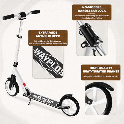 Image of WAYPLUS Kick Scooter for Ages 6+,Kid,Teens & Adults.8 Big Wheels,240lb