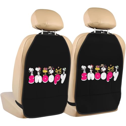 スヌーピー キックガード 車用 シートバックポケット 汚れ防止 収納ポケット 後部座席 カバー 小物入れ カー用品 2枚セット 汎用 取り付け簡単