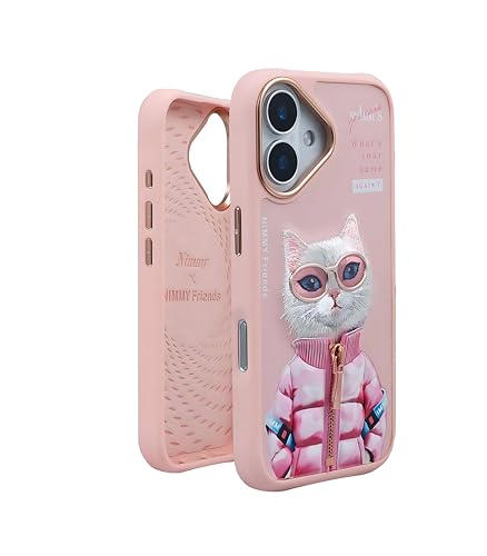 Image of Nimmy Cool 2.0 iPhone 16 Case - White Rich & Beauty | 3D Embroidered Pet Design | Shockproof Protective Cover | Trendy Glasses Series Case for Girls & Women