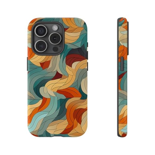 Coque iPhone 15 Pro rigide brillante motif abstrait feuille multicolore chic