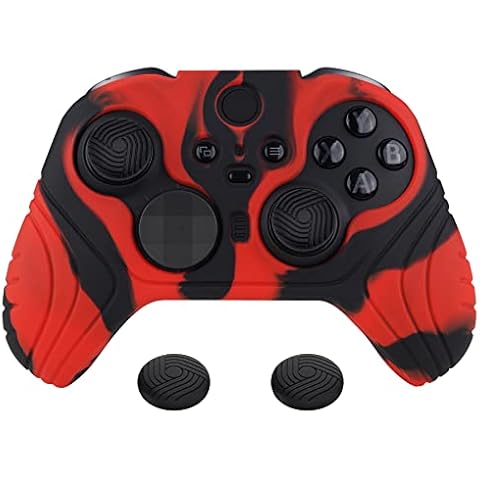PlayVital Hülle für Xbox Elite Wireless Controller Series 2,Case Anti-Rutsche Schutzhülle ergonomische Hülle Cover & Thumbstick Kappen für Xbox Elite Series 2(Samurai Edition,Schwarz Rot) Cover