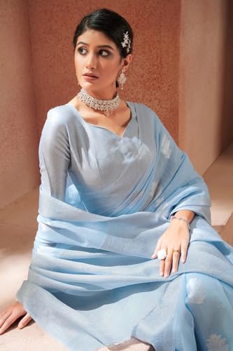 Image of SWORNOF Women's Pure Silk Saree With Blouse Piece