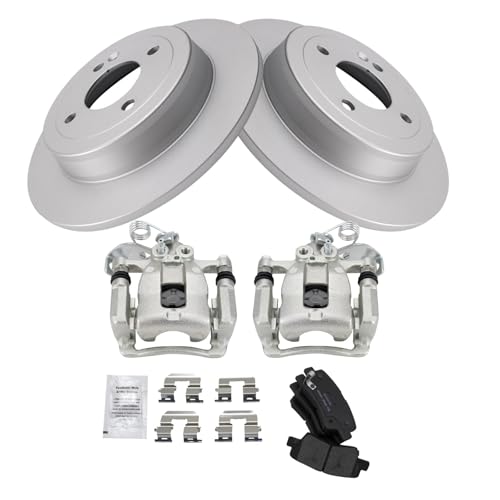 Image of TRQ Rear Brake Pad & Rotor Kit Ceramic Premium G-Coated Compatible with 2012-2017 Kia Rio