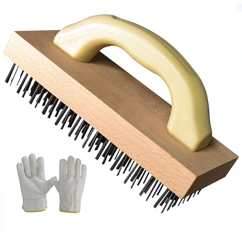 HYCDFCS Wire Brush with Handle, Large Wire Brush for Cleaning Rust Removal Hotels Grills Welding Slags 12X8 Rows Flat Carbon Steel Wires,1PCS