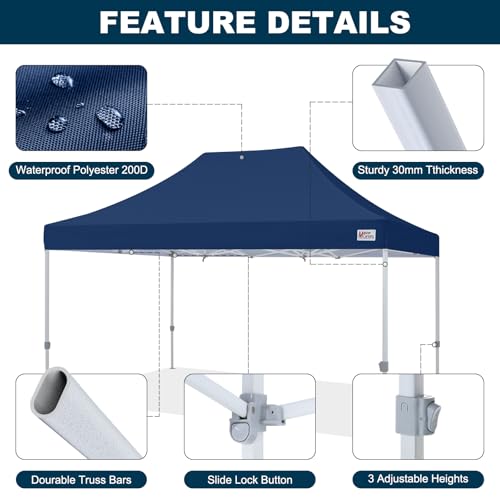 Image of MASTERCANOPY 10x15 Heavy Duty Pop Up Canopy Tent with Roller Bag,Navy Blue