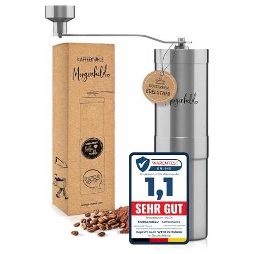 Morgenheld Kaffeemühle Edelstahl manuell stufenloses Keramikmahlwerk mechanische Hand Kaffee Mühle Kegelmahlwerk Espresso Handkaffeemühle für Outdoor und Camping manuelle Espressomühle Kaffeemahlwerk