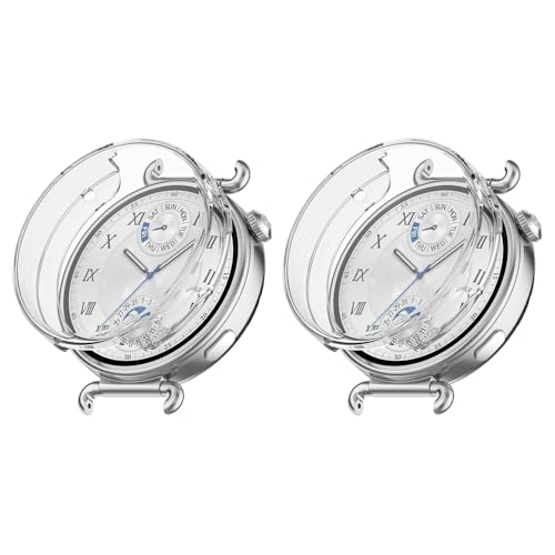 QJONSIU Cover Compatibile con Huawei Watch GT 6 41mm con Schermo Protettivo, 2 Pack Antigraffio Cover in TPU Morbido Placcato-Trasparente