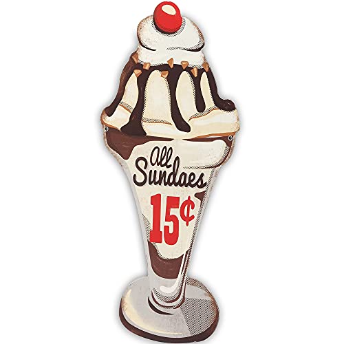 Open Road Brands Ice Cream Sundae Metal Sign - Vintage Diner Ice Cream Sign For Home Decorating - All Sundaes 15 Cents #TOP1