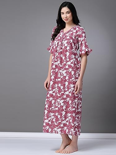 Image of OOMPH! Cotton Blend Nighty for Women's | Night Gown | Nighty | Nightdress | Maxi Dress | Sleepwear | Gown for Women | Nighties | Sleepwear