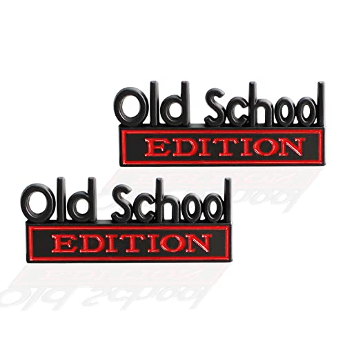 Image of 2 Pcs Old School Edition Emblem 3D Metal Badge Decal Sticker Fit for Universal Car Truck SUV Side Rear Front Hood Trunk Door (Black Red)