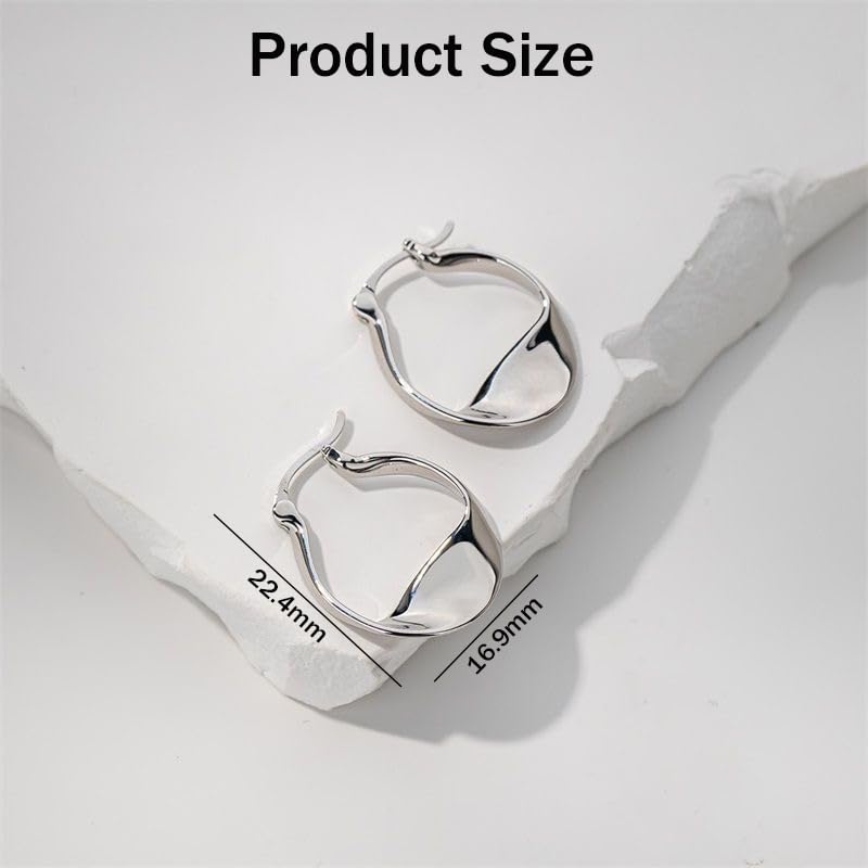 Women'S Sterling Silver Hoop Earrings, 14k White Gold Earrings Hypoallergenic Thick Silver Hoop Small Fashion Delicate Earrings2