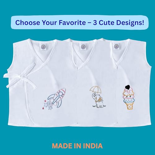 Image of Pure Cotton Embroidered Jhablas for New Born Baby 0-3 Months, Soft & Comfortable Vest Jablas Set, for Boys & Girls, Pack of 3, new born baby gifts