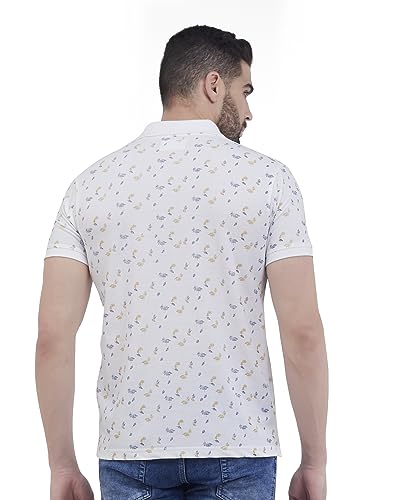 Image of PRORIDERS Half Sleeve Cotton Blend Regular Fit Men's Polo with Snap Button and Floral Print for Casual wear T-Shirt