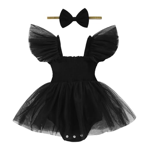TITKKOP Baby Girl Tulle Romper|Newborn Summer Bodysuit|First Birthday Photo Shoot|Cake Smash Outfit for Infants(black 3-6M)