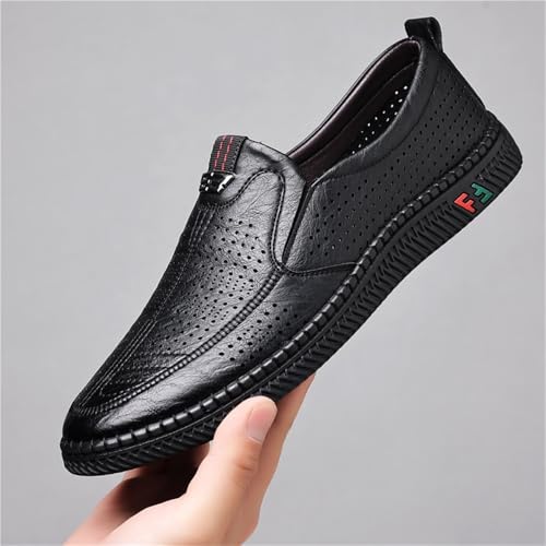 Men's Breathable Perforated Leather Sandals Anti-Slip Casual Dress Shoes Hollow Out Summer Business Slip-On Loafers2
