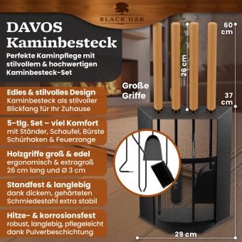 Kaminbesteck BLACK OAK Davos | Metall | schwarz | 5-teilig