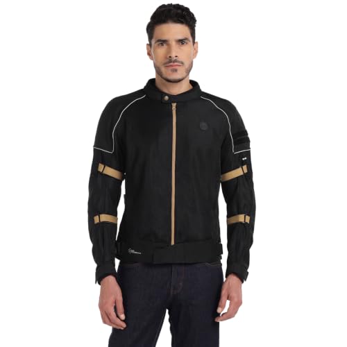 Image of Royal Enfield STREETWIND V3 RIDING JACKET | High Abrasion Polyester Mesh | 610D Cordura Impact Zones | CE Level 2 Ergo Pro-Tech Armours | Adjustable Fit | Cushioned Comfort Collar | BLACK & SAND XL | Protective gear for bike riding