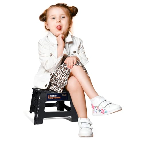 Image of Flottian 9 inch Folding Step Stool for Adults and Kids Holds Up to 300 lbs,Non-Slip Folding Stools with Portable Handle, Compact Plastic Foldable Step Stool for Bathroom,Bedroom, Kitchen Black