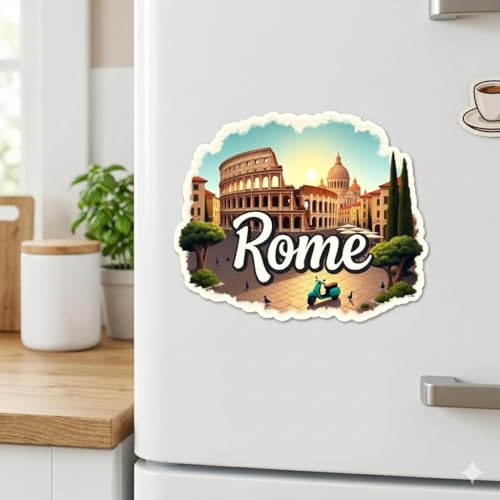 Image of Naxon Rome Italy Theme Souvenir Wooden Fridge Magnet | Colosseum, Vatican & Historic Landmark Design 3x3 Inch Refrigerator Magnet for Kitchen & Home Decor | Travel Gift from Rome | Pack of 1
