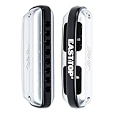 EAST TOP ハーモニカブルースハーモニカ、8穴ハーモニカC調，小型携帯ハーモニカ、大人、初心者、子供、学生、学習や練習のプレゼントに適しています，シルバーホワイト