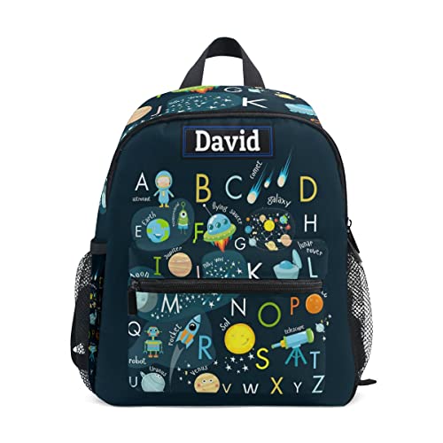 Custom Kid's Name Backpack, Cartoon Outer Planets Alphabet Toddler Backpack for Daycare Travel, Personalized Name Preschool Bookbags for Boys Girls