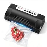Bonsenkitchen Vakuumiergerät, Pro Stainless Steel Vakuumierer - Absaugleistung 12 Liter/Min, mit 6 Lebensmittelmodi, integriertem Schneider und Beutelbehälter, mit Starter-Kit