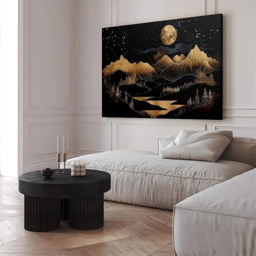 Toile montagne dorée 30x40 cm avec cadre : solution déco murale prête