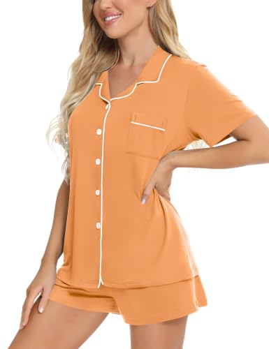 Image of SWOMOG Womens Button Down Pajamas Set Short Sleeve Sleepwear Bride Soft Pj Lounge Sets XS-3XL