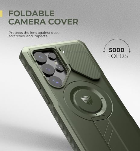 Image of Dexnor for Samsung Galaxy S25 Ultra Case with Camera Cover & Adjustable Kickstand & Built-in Screen Protector, Magnetic Rugged Shockproof Bumper Cases Heavy-Duty Protective Cover (2025),Army Green