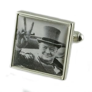 Manchetknopen Winston Churchill Manchetknopen ~ Victory ~ World War Manchetknopen + Handgemaakte Pouch