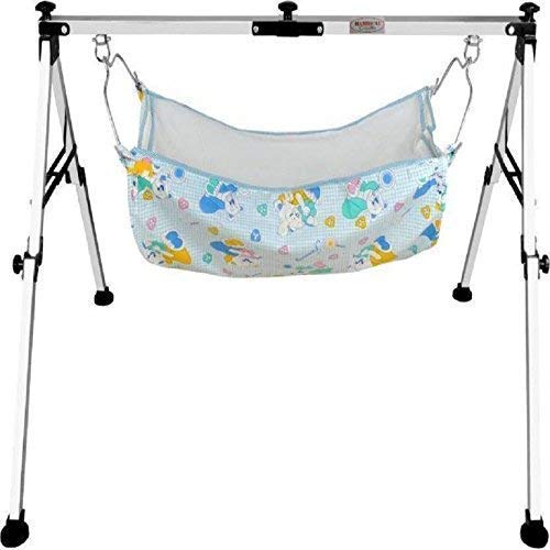 Yuvi fashion point® - Silver Premier Series Stainless Steel Folding Baby Cradle with Soft Cotton Mosquito Net Hammock