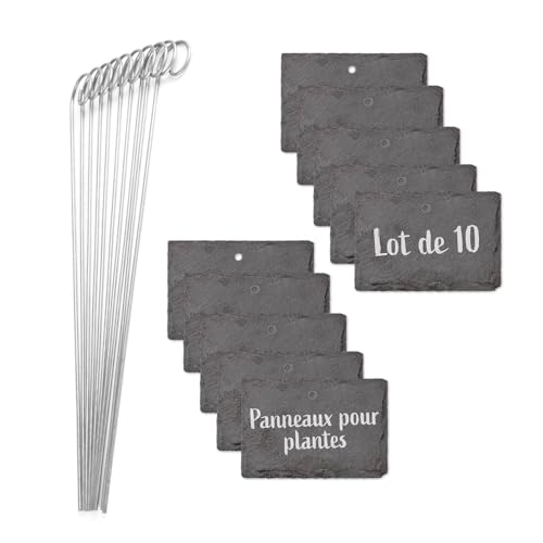 Hoberg Étiquettes Plantes en ardoise - Set de 10 | Résistant aux intempéries, réutilisable | Inscription individuelle de plantes & herbes | Avec piquets de...