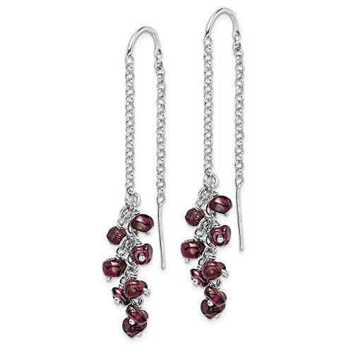 Real 925 Sterling Silver Garnet January Red Gemstone Dangle Earrings - 52mm x 9mm2