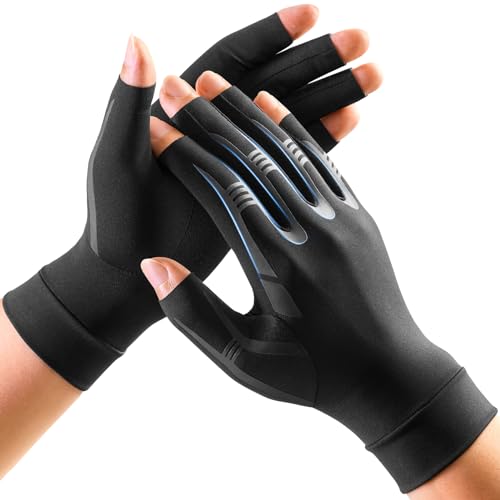FREETOO Compression Arthritis Gloves for Pain Relief, Hand Strengthening, Swelling - Fingerless Design for Typing, Rheumatoid, Tendonitis - Women & Men Size L
