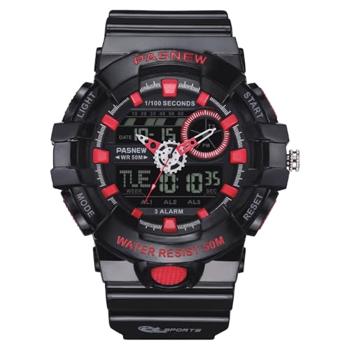 Image of PASNEW Boys' Watches - Dual Display, Large Dial Sport Watch, Black Outdoor Watch for Boys & Teens - Waterproof