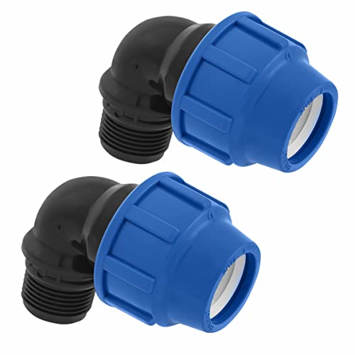 Codo de Compresión para Tubería de Polietileno 25 mm x 3/4 Macho de 90 grados - 2 piezas - Accesorios de PP MDPE PN16 - Conectores de Aqua para Tuberías de Polietileno PE80, PE100 – SmartProduct