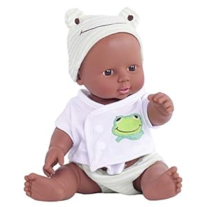 Stecto Poupée de bébé africaine en vinyle 30 cm avec chapeau Lifelike Baby Play Doll Newborn Baby Toys, cadeau d&rsquo;anniversaire pour enfants et filles – Vert – M