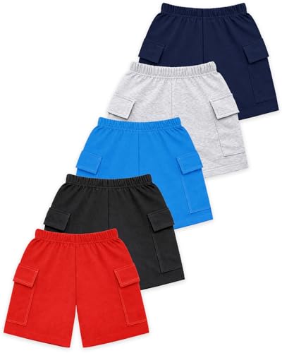 Image of Kuchipoo Boys Cotton Cargo Shorts | Elastic Waistband | Double Pocket Shorts | Summer Casual Wear for Kids- Pack of 5