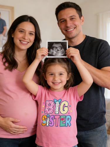 Image of Funnycokid Big Sister Shirts for Girls Pregnancy Announcement Toddler Promoted to T-Shirt 1-7 Years